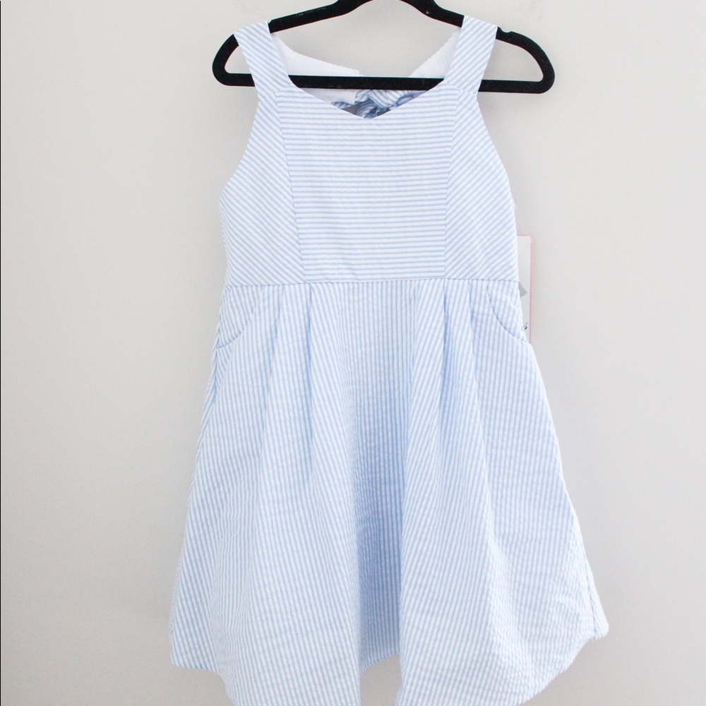 RARE EDITIONS Girls Blue Striped Dress Bow 6X